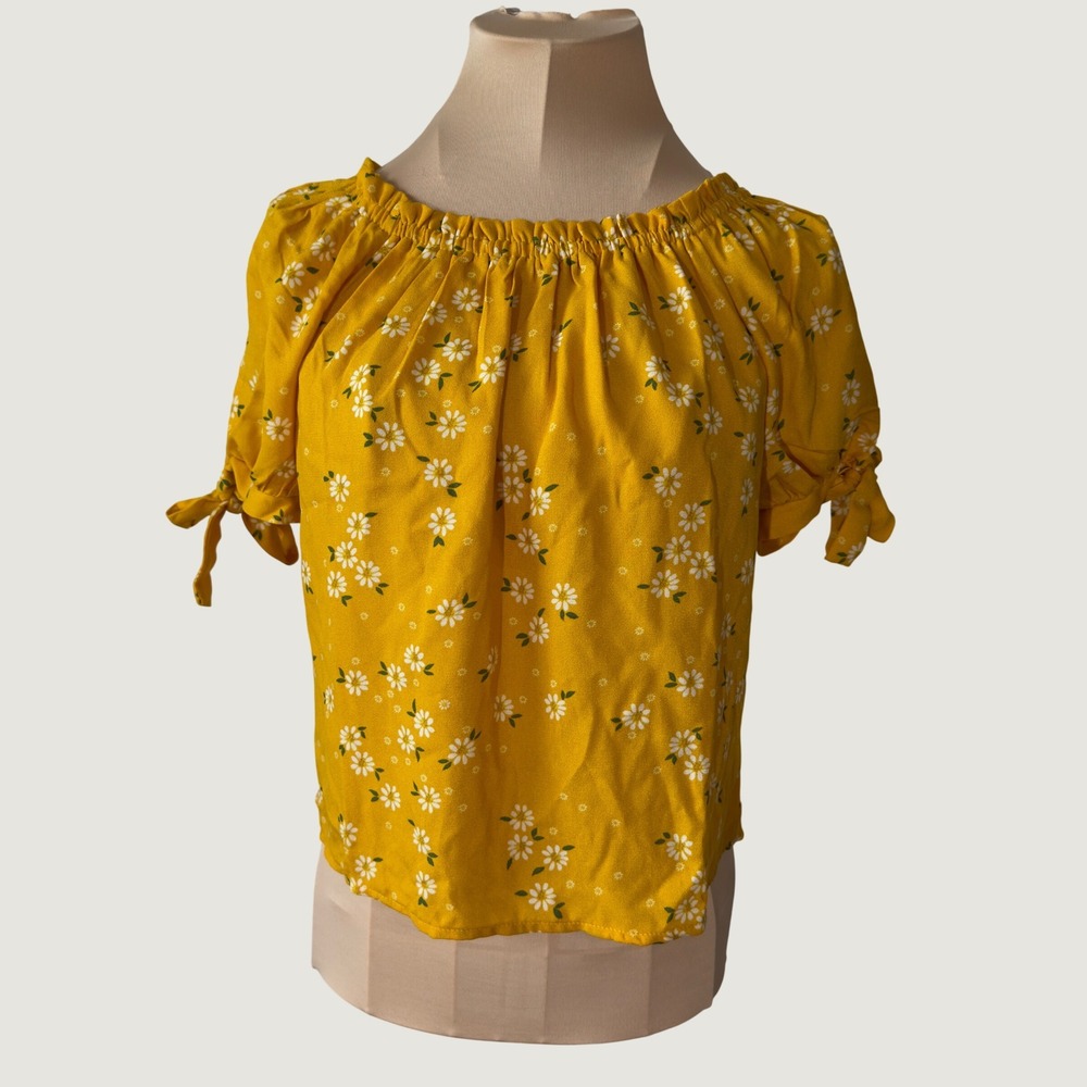 2224 | Daisy Floral Off Shoulder Peasant Top Yellow Cottagecore Boho Girls 14